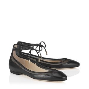 JIMMY CHOO Ballet Flats Black Leather Tyler Mesh
